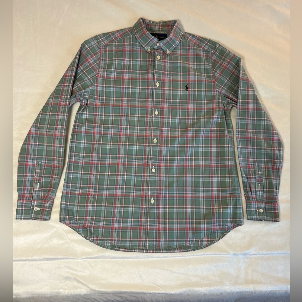 Ralph Lauren Green and Red Plaid Button-Down Shirt Size XL/TG (18-20)